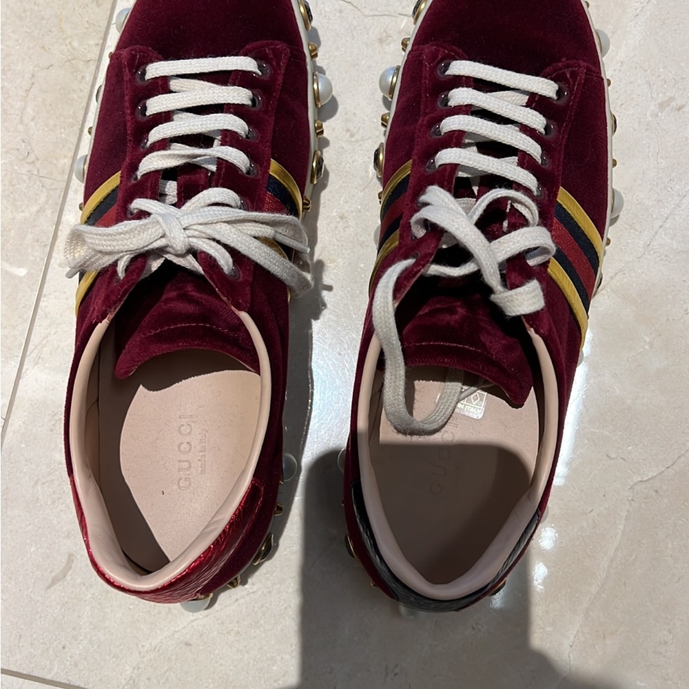 Gucci red velvet sneakers